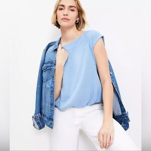 Ann Taylor LOFT Muscle Bubble Hem Sweatshirt Size XXL Blue Allure Azul NWT